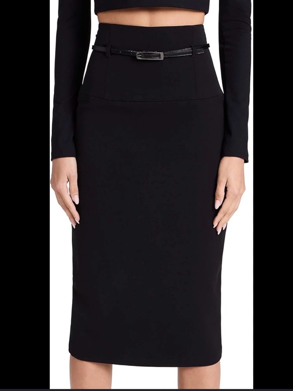Black Halo Leather Belted Pencil Skirt – Size 8